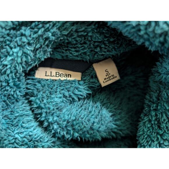 LL Bean Fleece Pullover Jacket Teal Green High Pile 1/4 Snap Small Petite SP - Picture 6 of 8